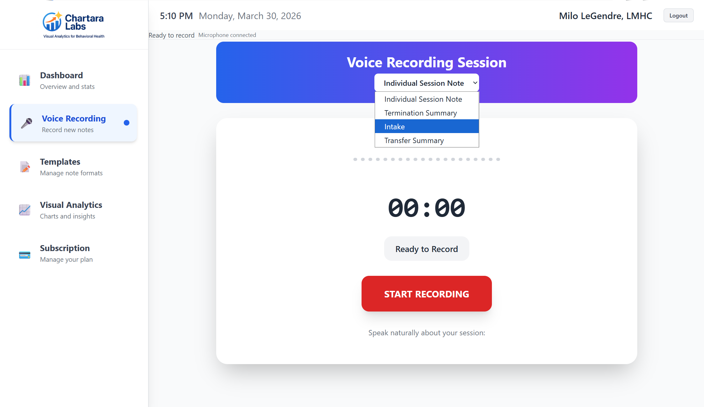 Template Dropdown Selector on Voice Recording Page